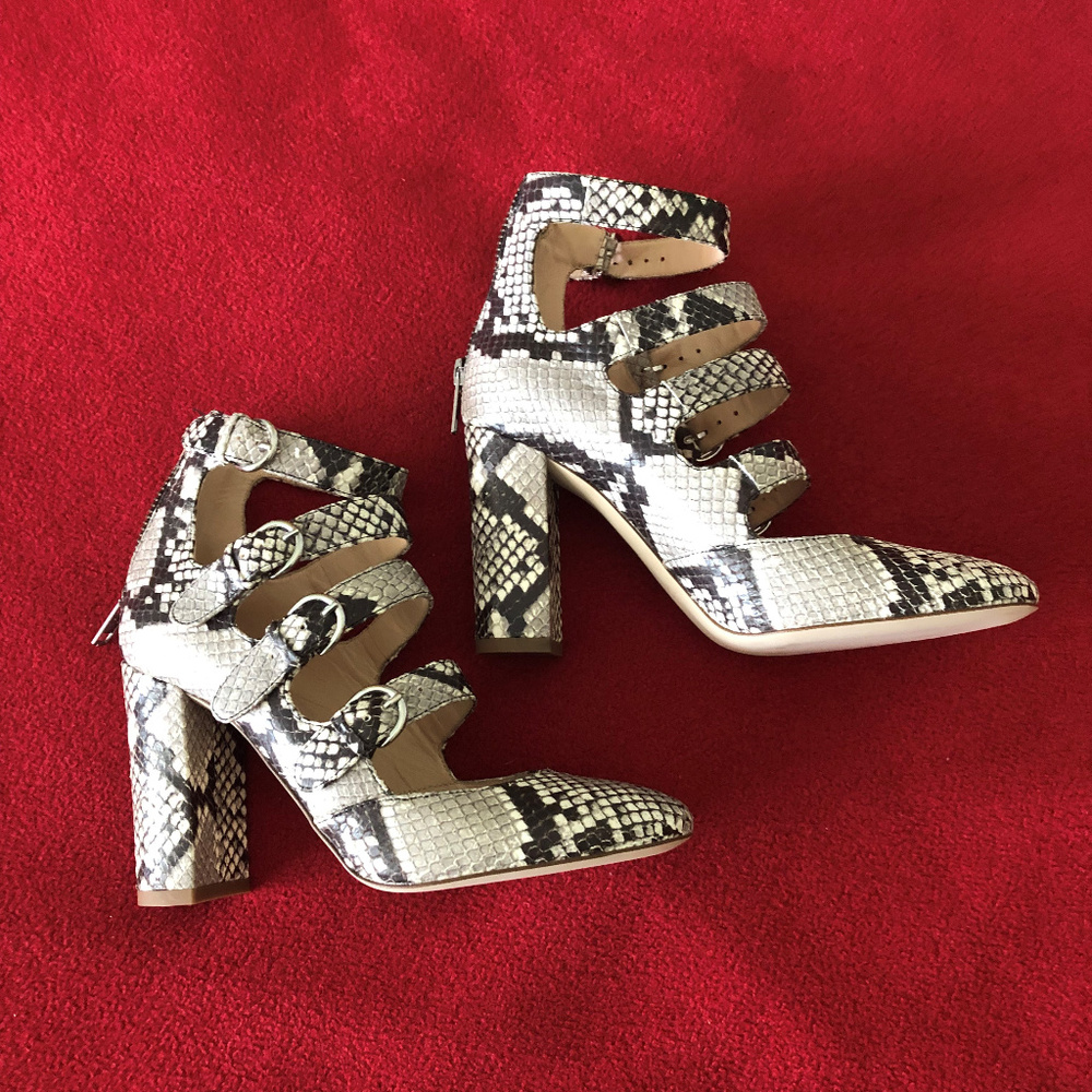 New J Crew Italian lizard buckle mary janes